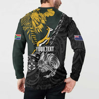 New Zealand and South Africa Rugby Personalised Button Sweatshirt Maori Kiwi With Springboks
