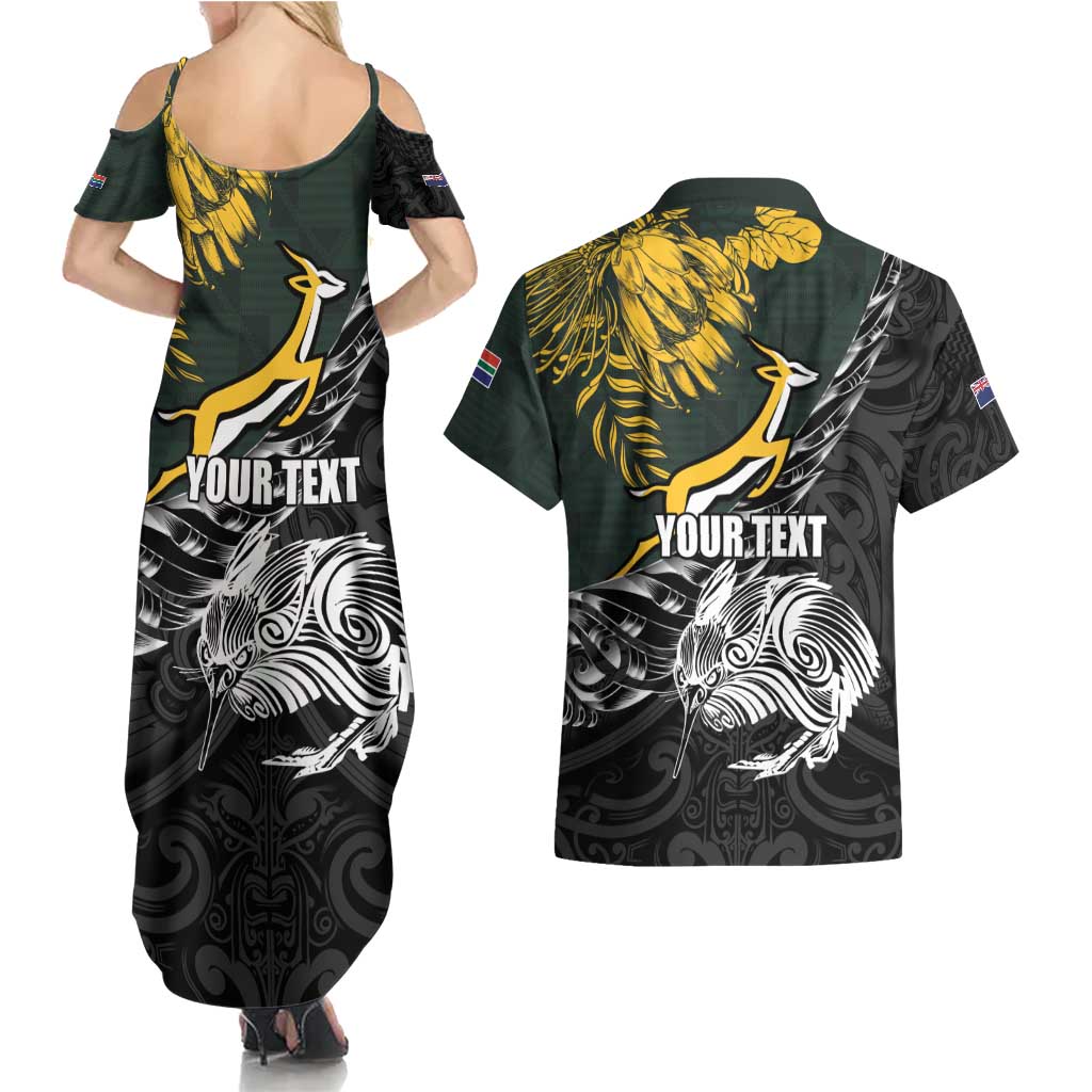 New Zealand and South Africa Rugby Personalised Couples Matching Summer Maxi Dress and Hawaiian Shirt Maori Kiwi With Springboks