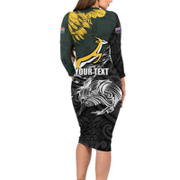 New Zealand and South Africa Rugby Personalised Family Matching Long Sleeve Bodycon Dress and Hawaiian Shirt Maori Kiwi With Springboks