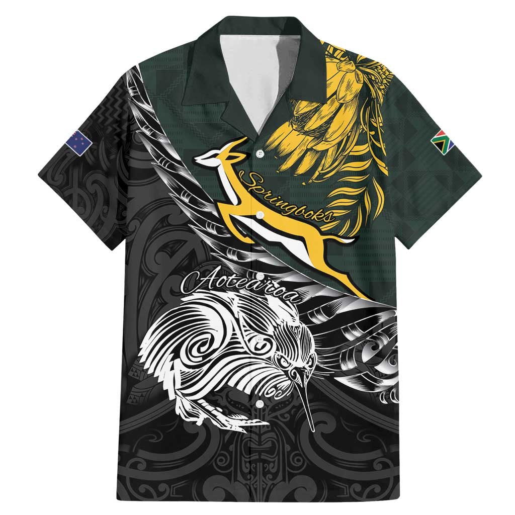 New Zealand and South Africa Rugby Personalised Family Matching Mermaid Dress and Hawaiian Shirt Maori Kiwi With Springboks