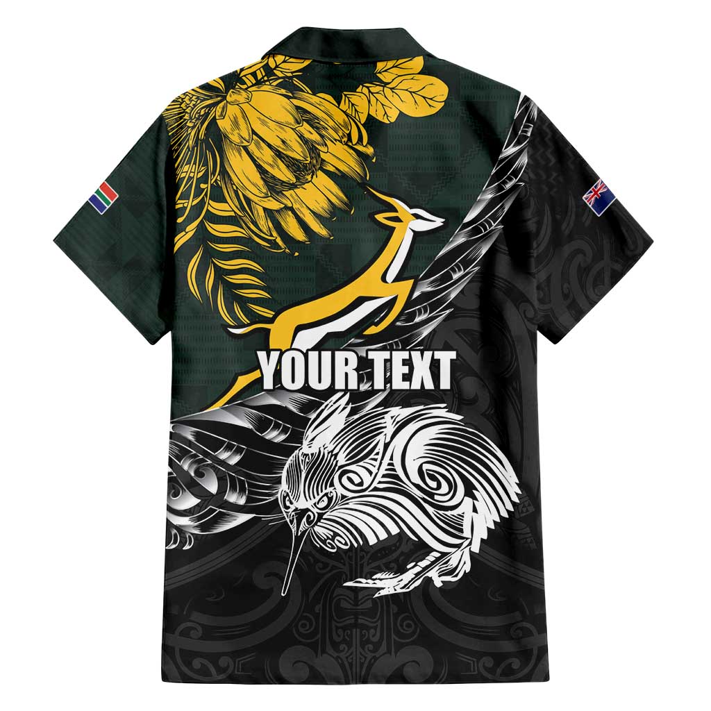 New Zealand and South Africa Rugby Personalised Family Matching Off Shoulder Maxi Dress and Hawaiian Shirt Maori Kiwi With Springboks