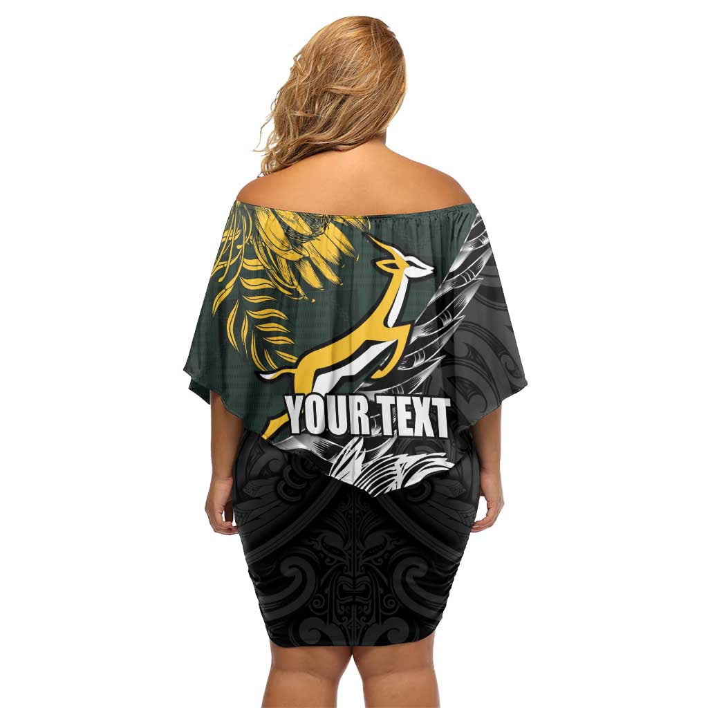 New Zealand and South Africa Rugby Personalised Family Matching Off Shoulder Short Dress and Hawaiian Shirt Maori Kiwi With Springboks