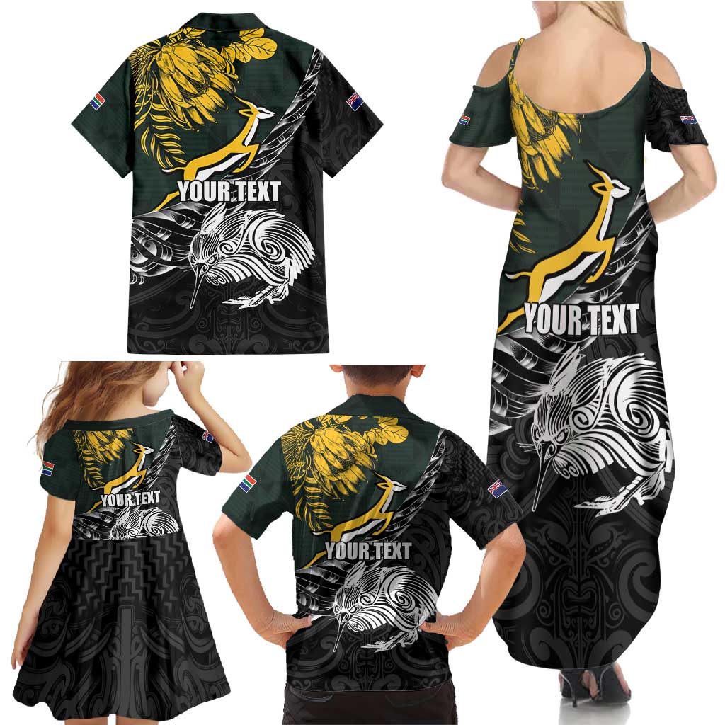 New Zealand and South Africa Rugby Personalised Family Matching Summer Maxi Dress and Hawaiian Shirt Maori Kiwi With Springboks