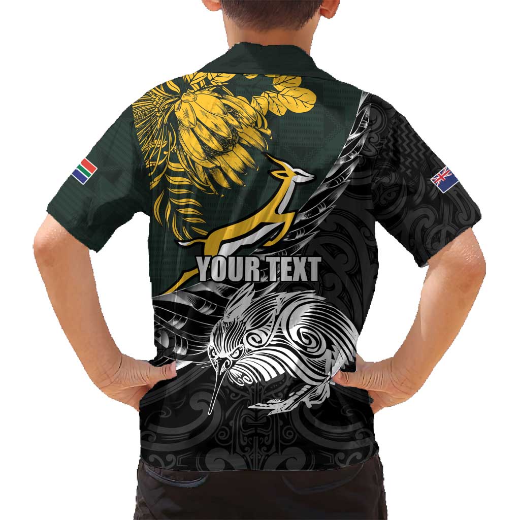 New Zealand and South Africa Rugby Personalised Family Matching Tank Maxi Dress and Hawaiian Shirt Maori Kiwi With Springboks