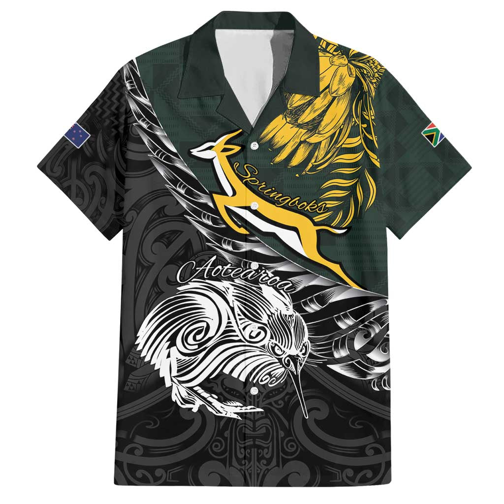 New Zealand and South Africa Rugby Personalised Hawaiian Shirt Maori Kiwi With Springboks
