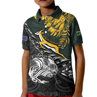 New Zealand and South Africa Rugby Personalised Kid Polo Shirt Maori Kiwi With Springboks