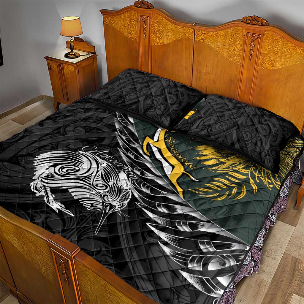 New Zealand and South Africa Rugby Quilt Bed Set Maori Kiwi With Springboks