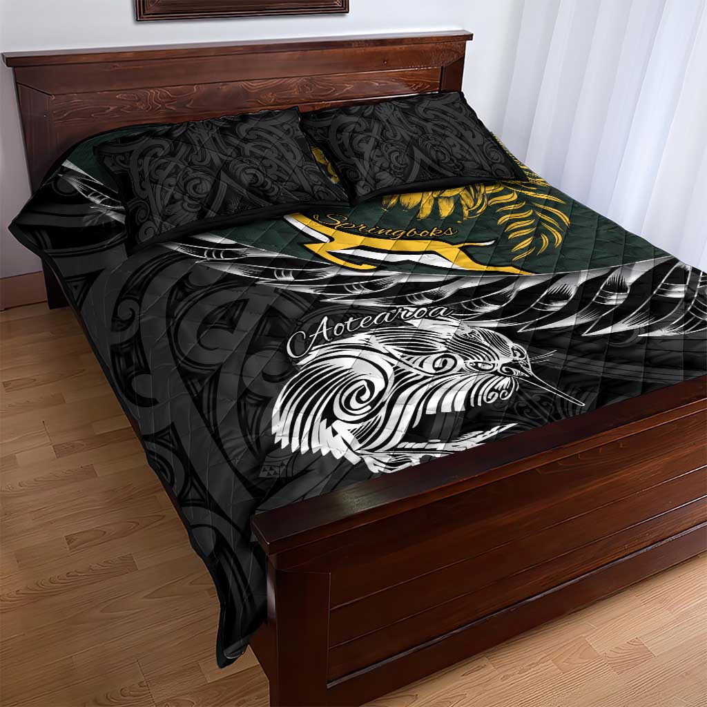 New Zealand and South Africa Rugby Quilt Bed Set Maori Kiwi With Springboks