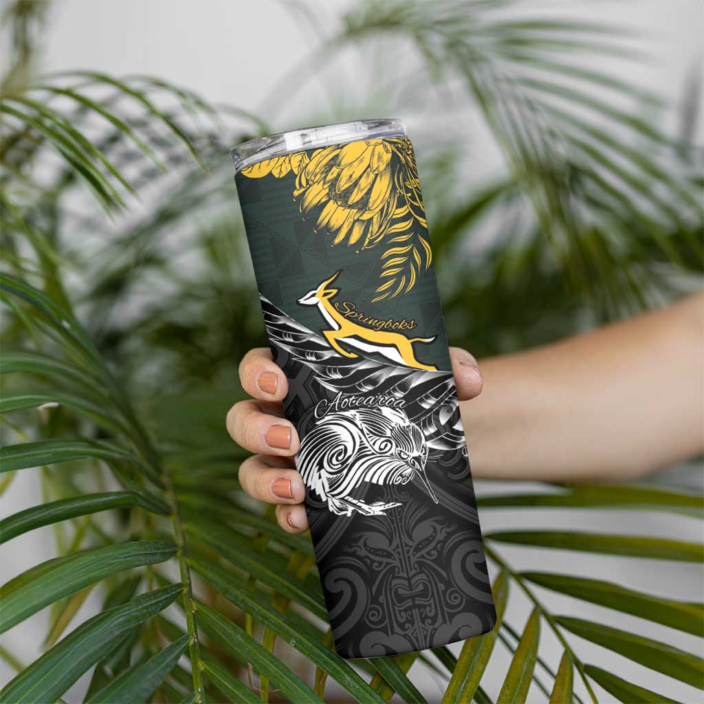 New Zealand and South Africa Rugby Personalised Skinny Tumbler Maori Kiwi With Springboks