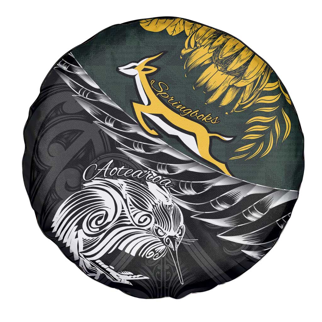 New Zealand and South Africa Rugby Spare Tire Cover Maori Kiwi With Springboks