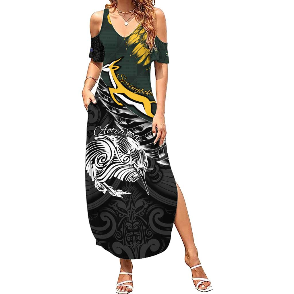 New Zealand and South Africa Rugby Personalised Summer Maxi Dress Maori Kiwi With Springboks