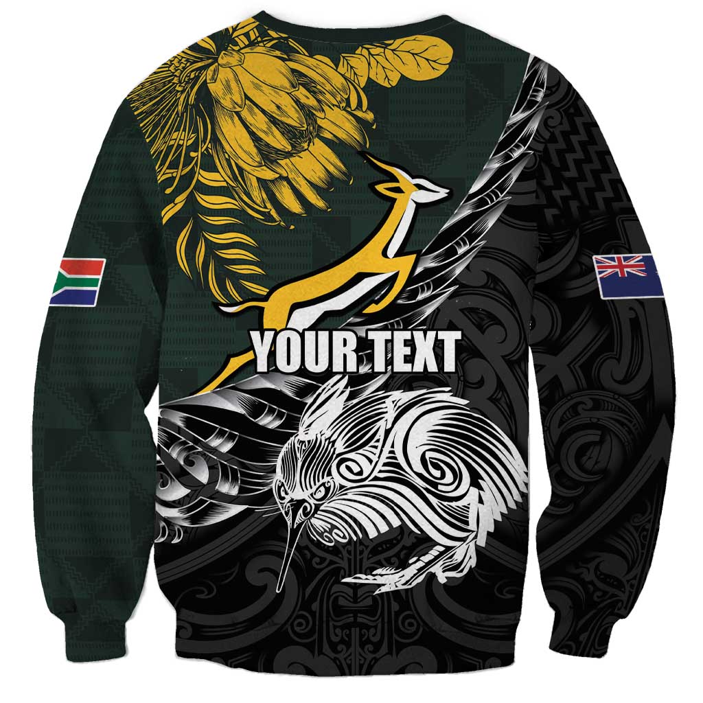 New Zealand and South Africa Rugby Personalised Sweatshirt Maori Kiwi With Springboks