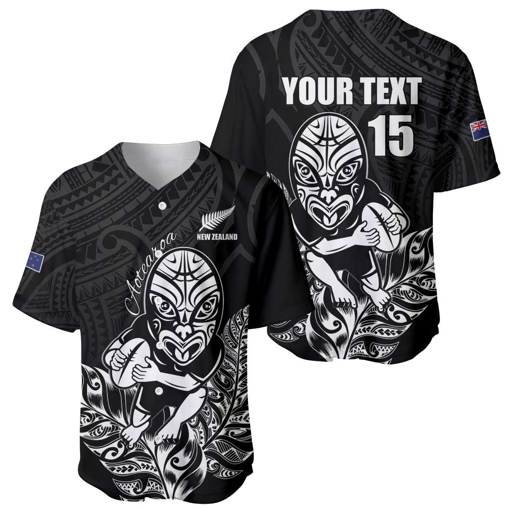New Zealand Silver Fern Rugby Custom Baseball Jersey Maori Tiki Black Version