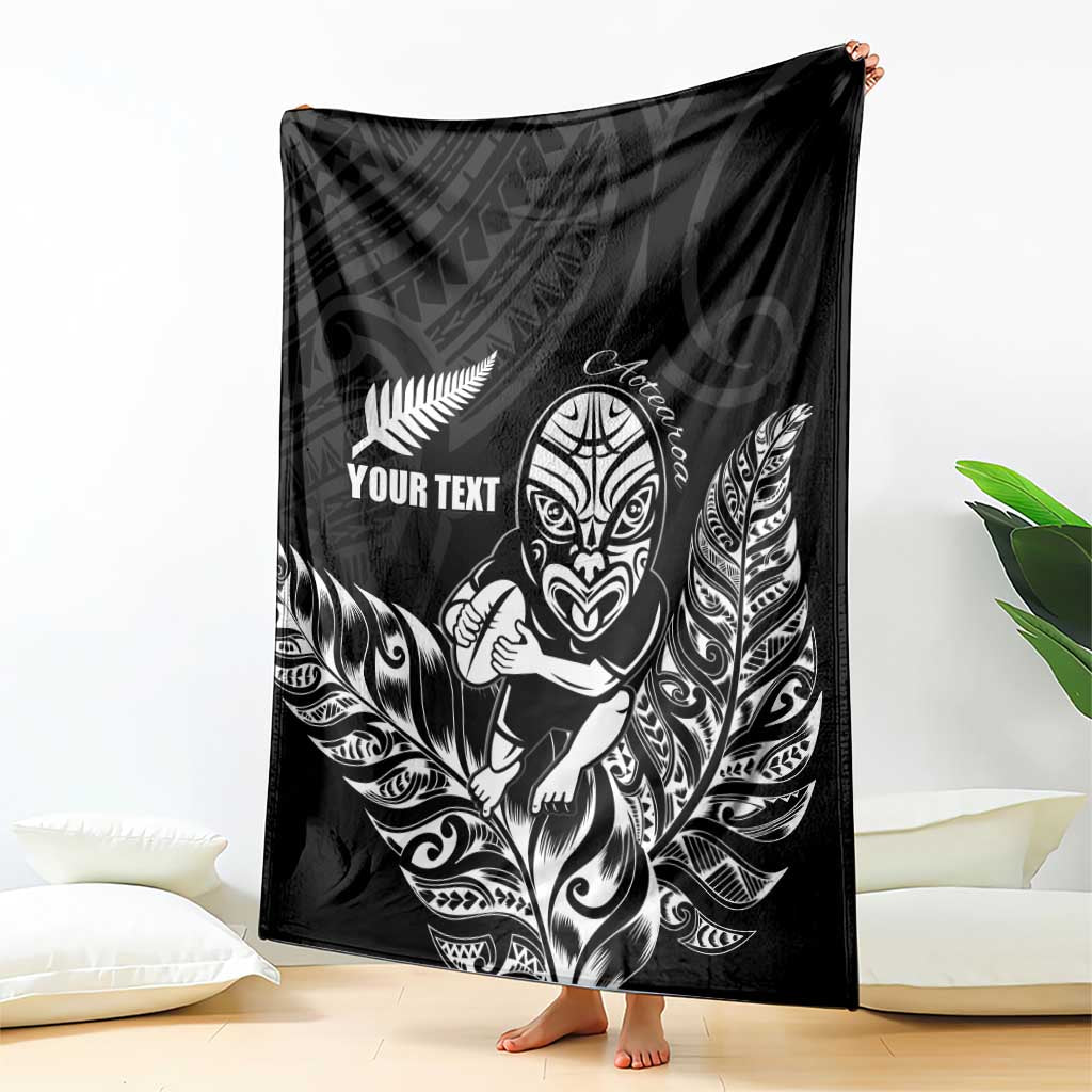 New Zealand Silver Fern Rugby Custom Blanket Maori Tiki Black Version