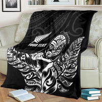 New Zealand Silver Fern Rugby Custom Blanket Maori Tiki Black Version