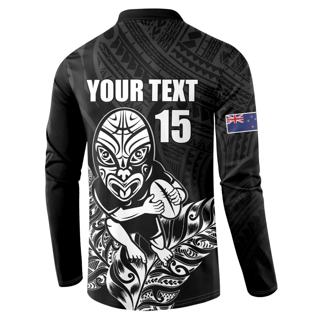 New Zealand Silver Fern Rugby Custom Button Sweatshirt Maori Tiki Black Version