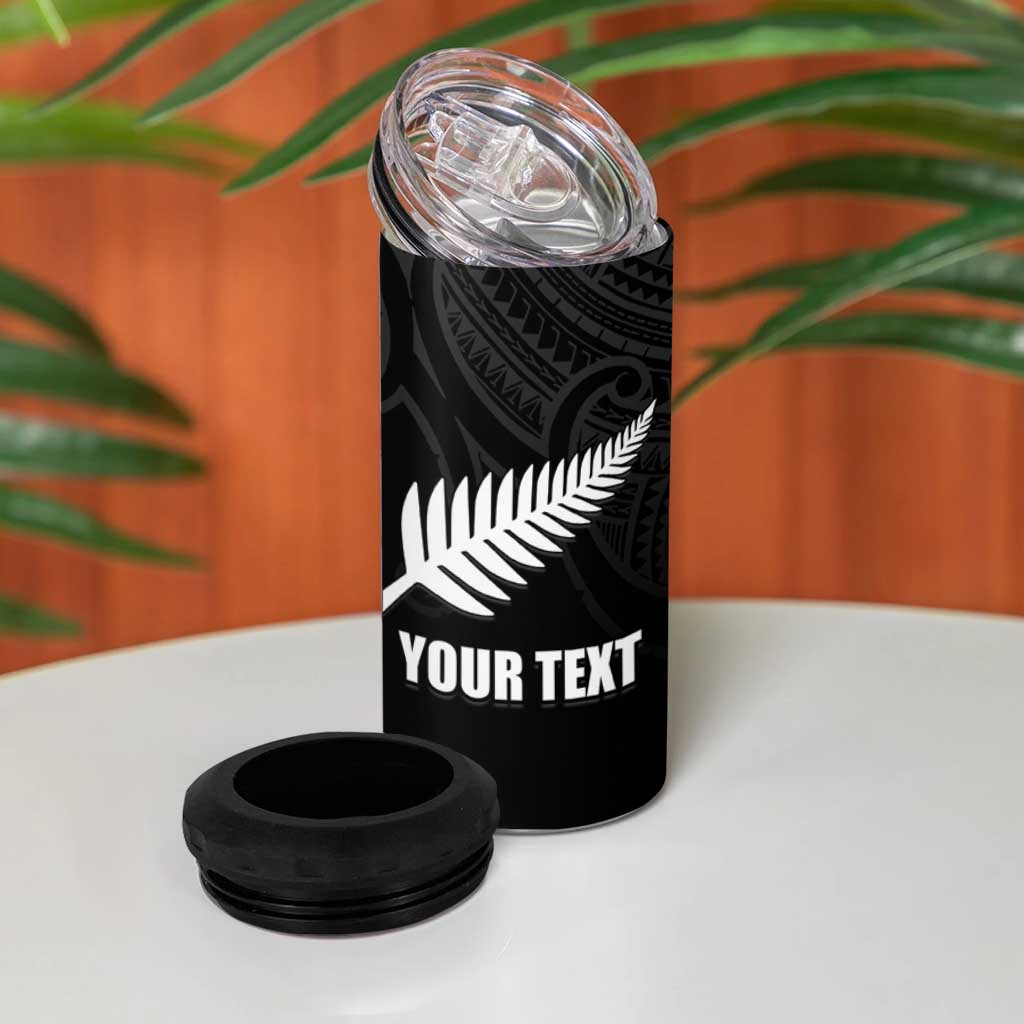 New Zealand Silver Fern Rugby Custom 4 in 1 Can Cooler Tumbler Maori Tiki Black Version