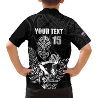 New Zealand Silver Fern Rugby Custom Family Matching Off Shoulder Maxi Dress and Hawaiian Shirt Maori Tiki Black Version