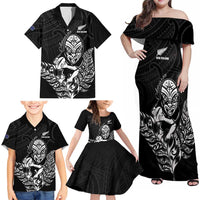 New Zealand Silver Fern Rugby Custom Family Matching Off Shoulder Maxi Dress and Hawaiian Shirt Maori Tiki Black Version