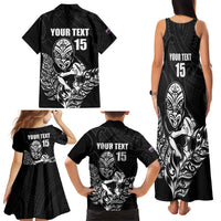New Zealand Silver Fern Rugby Custom Family Matching Tank Maxi Dress and Hawaiian Shirt Maori Tiki Black Version