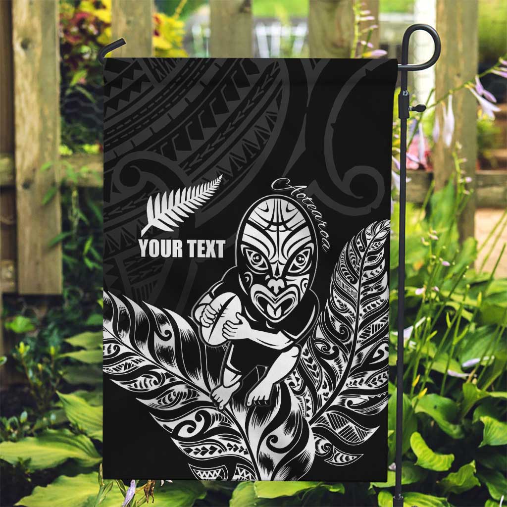 New Zealand Silver Fern Rugby Custom Garden Flag Maori Tiki Black Version