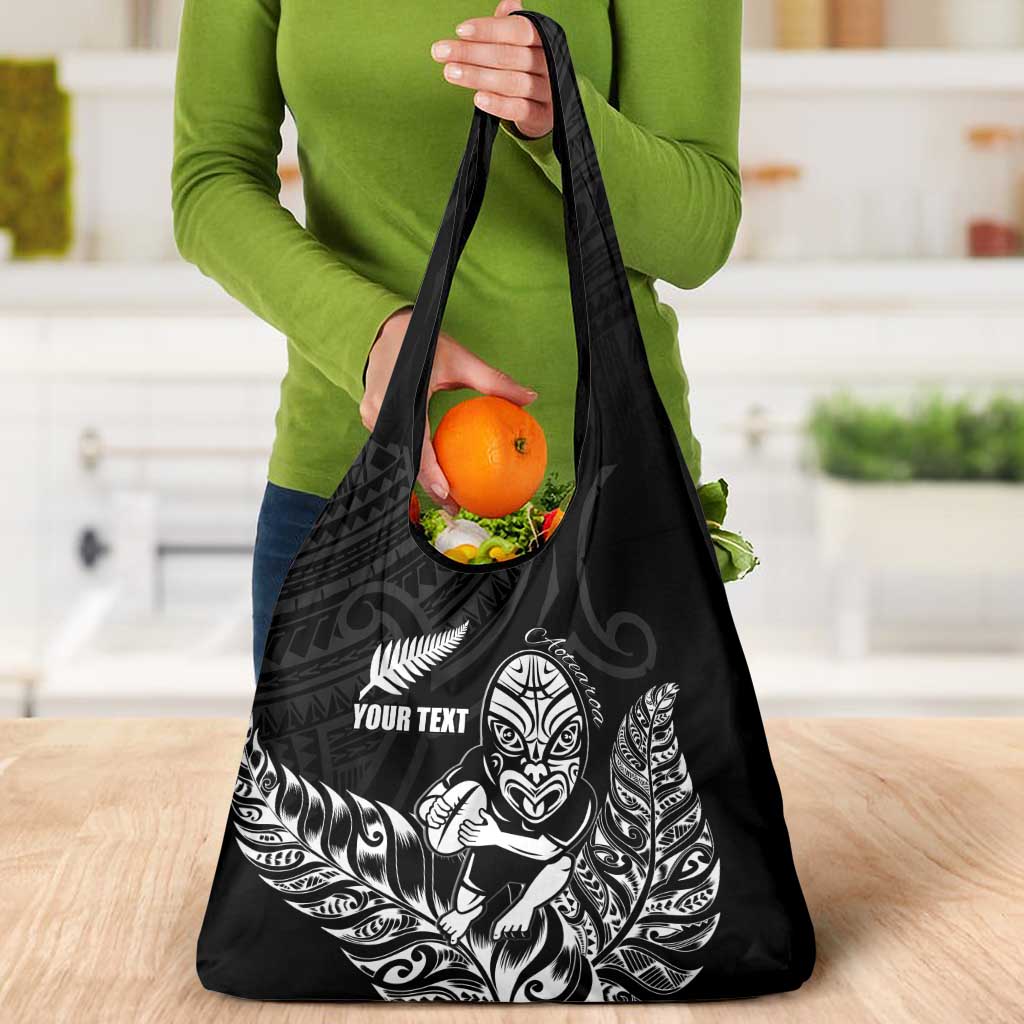 New Zealand Silver Fern Rugby Custom Grocery Bag Maori Tiki Black Version