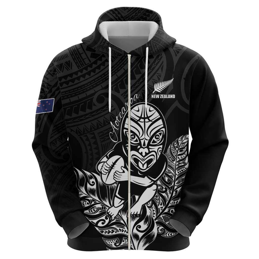New Zealand Silver Fern Rugby Custom Hoodie Maori Tiki Black Version