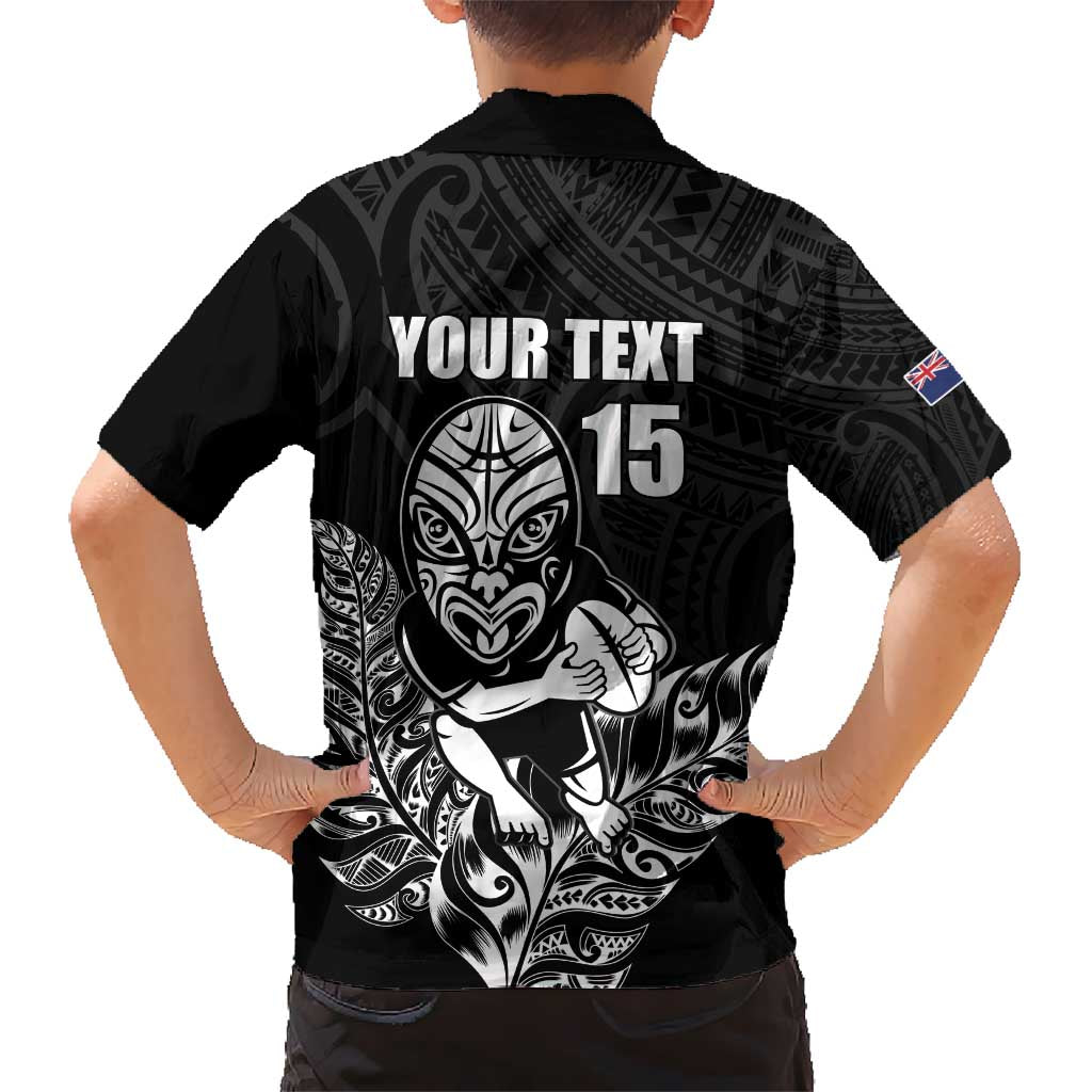 New Zealand Silver Fern Rugby Custom Kid Hawaiian Shirt Maori Tiki Black Version
