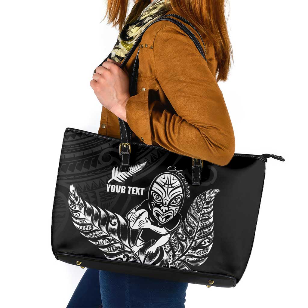 New Zealand Silver Fern Rugby Custom Leather Tote Bag Maori Tiki Black Version