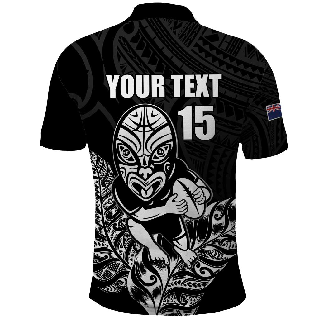 New Zealand Silver Fern Rugby Custom Polo Shirt Maori Tiki Black Version