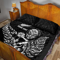 New Zealand Silver Fern Rugby Custom Quilt Bed Set Maori Tiki Black Version