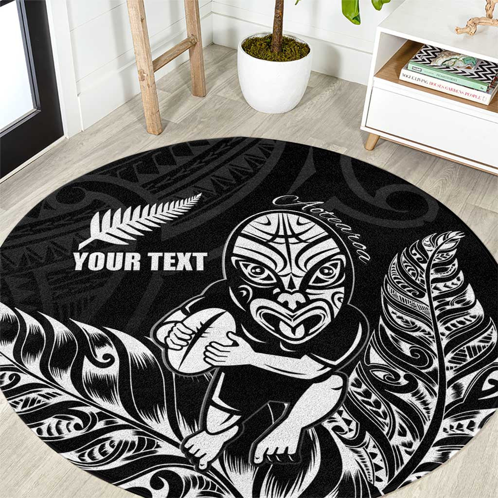 New Zealand Silver Fern Rugby Custom Round Carpet Maori Tiki Black Version