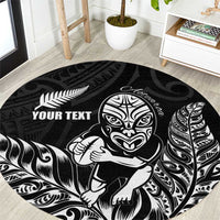 New Zealand Silver Fern Rugby Custom Round Carpet Maori Tiki Black Version