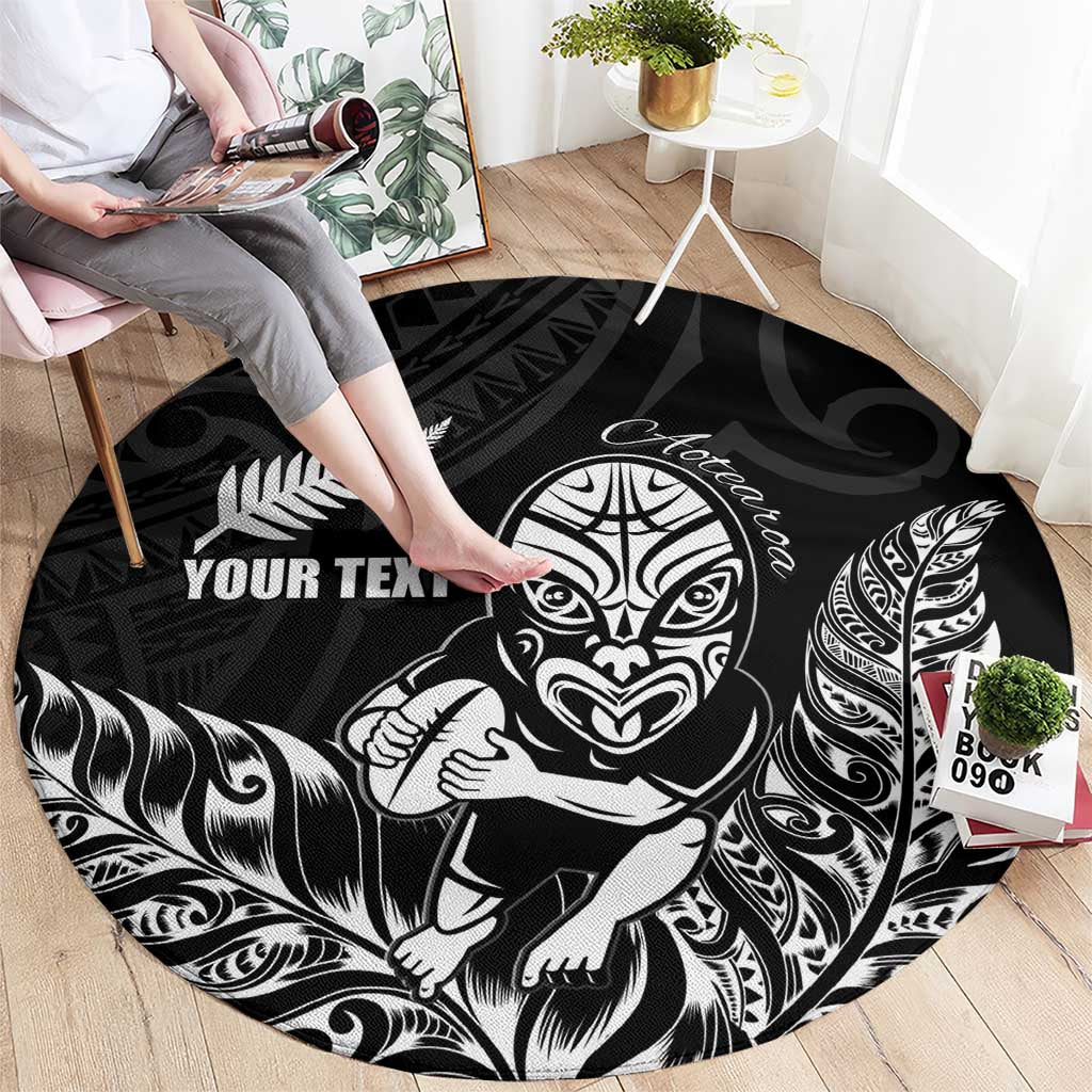 New Zealand Silver Fern Rugby Custom Round Carpet Maori Tiki Black Version