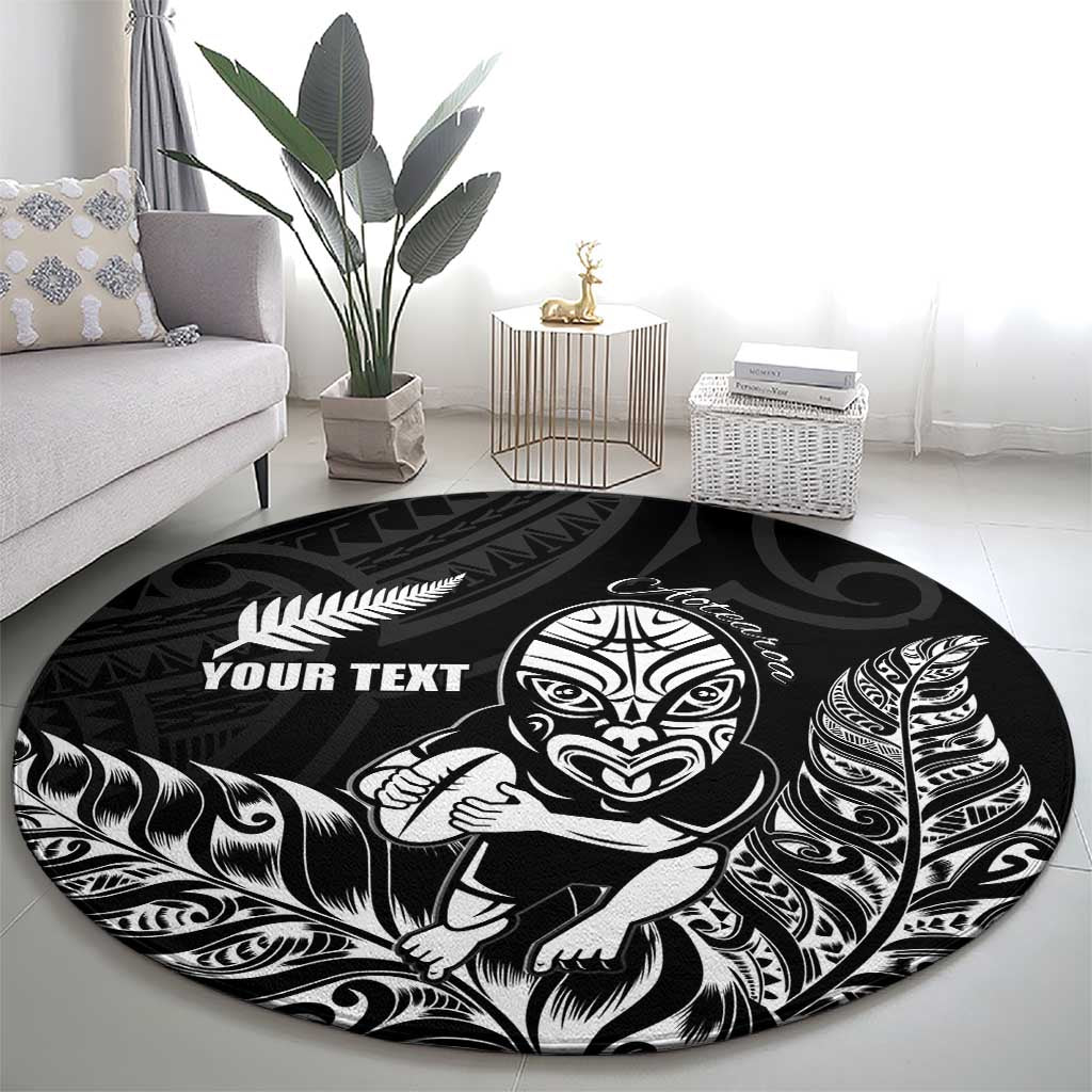 New Zealand Silver Fern Rugby Custom Round Carpet Maori Tiki Black Version