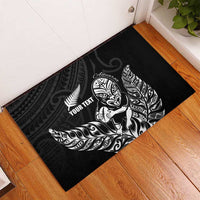 New Zealand Silver Fern Rugby Custom Rubber Doormat Maori Tiki Black Version