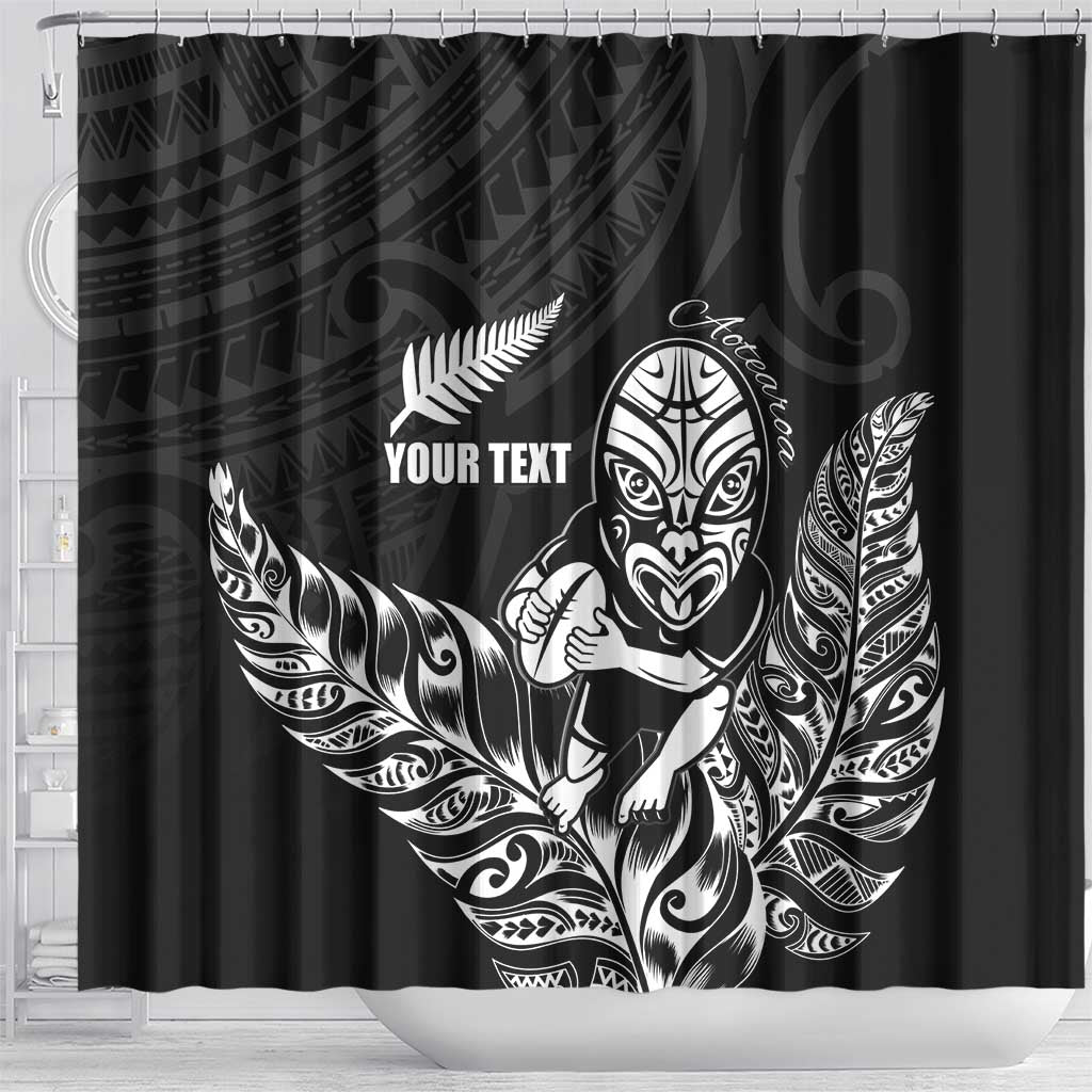 New Zealand Silver Fern Rugby Custom Shower Curtain Maori Tiki Black Version