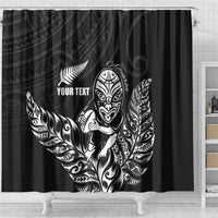 New Zealand Silver Fern Rugby Custom Shower Curtain Maori Tiki Black Version