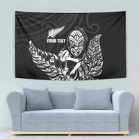 New Zealand Silver Fern Rugby Custom Tapestry Maori Tiki Black Version