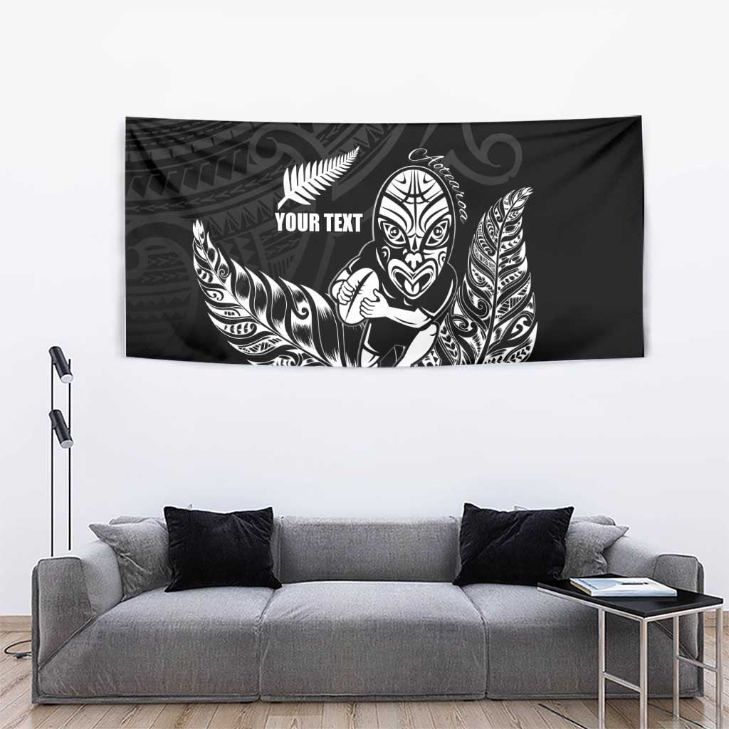 New Zealand Silver Fern Rugby Custom Tapestry Maori Tiki Black Version