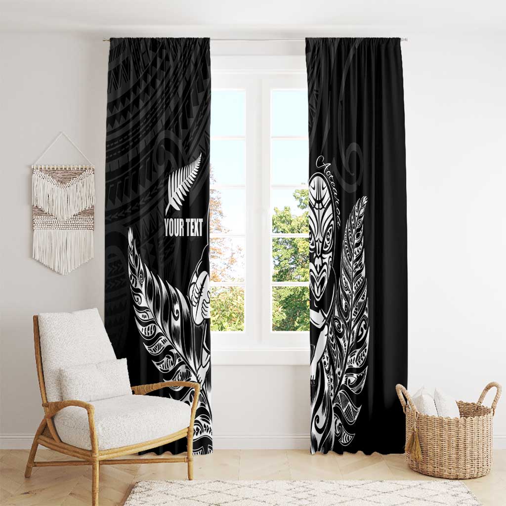 New Zealand Silver Fern Rugby Custom Window Curtain Maori Tiki Black Version