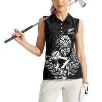New Zealand Silver Fern Rugby Custom Women Sleeveless Polo Shirt Maori Tiki Black Version