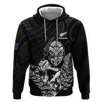 New Zealand Silver Fern Rugby Custom Zip Hoodie Maori Tiki Black Version