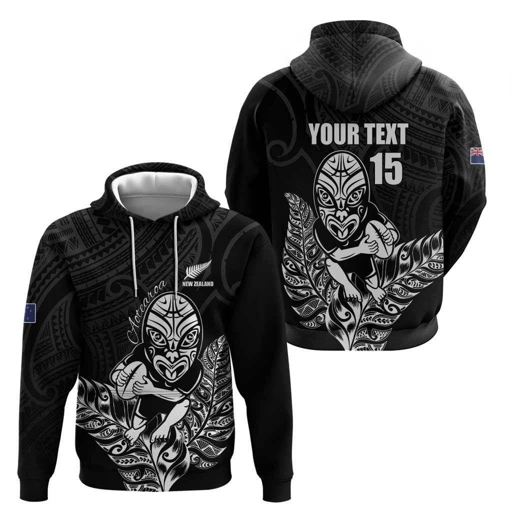 New Zealand Silver Fern Rugby Custom Zip Hoodie Maori Tiki Black Version