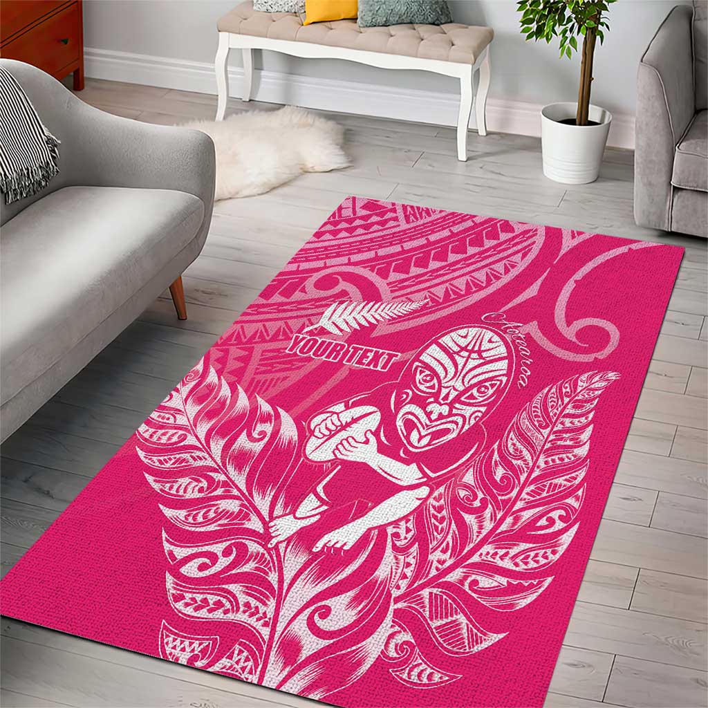 New Zealand Silver Fern Rugby Custom Area Rug Maori Tiki Pink Version