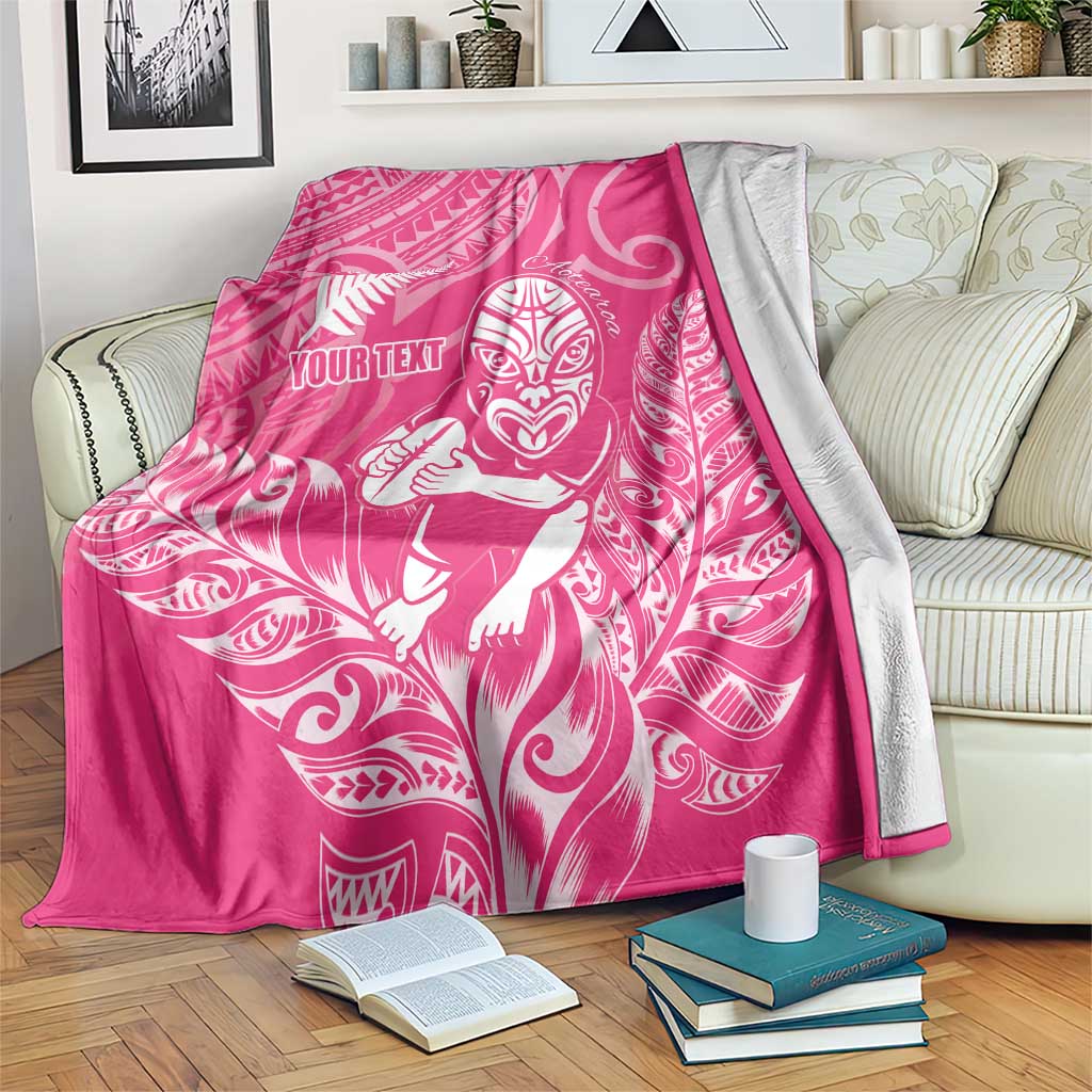 New Zealand Silver Fern Rugby Custom Blanket Maori Tiki Pink Version