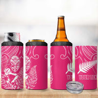 New Zealand Silver Fern Rugby Custom 4 in 1 Can Cooler Tumbler Maori Tiki Pink Version