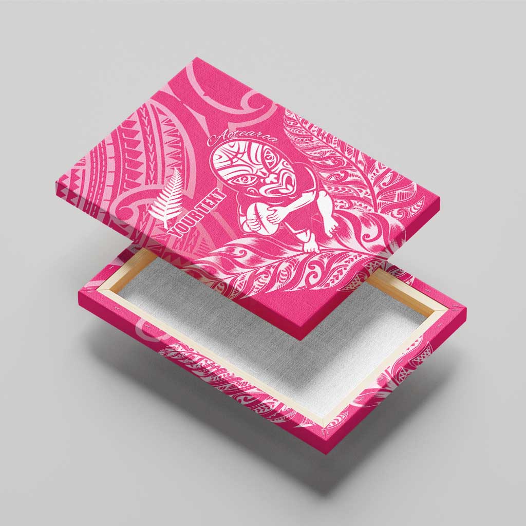 New Zealand Silver Fern Rugby Custom Canvas Wall Art Maori Tiki Pink Version