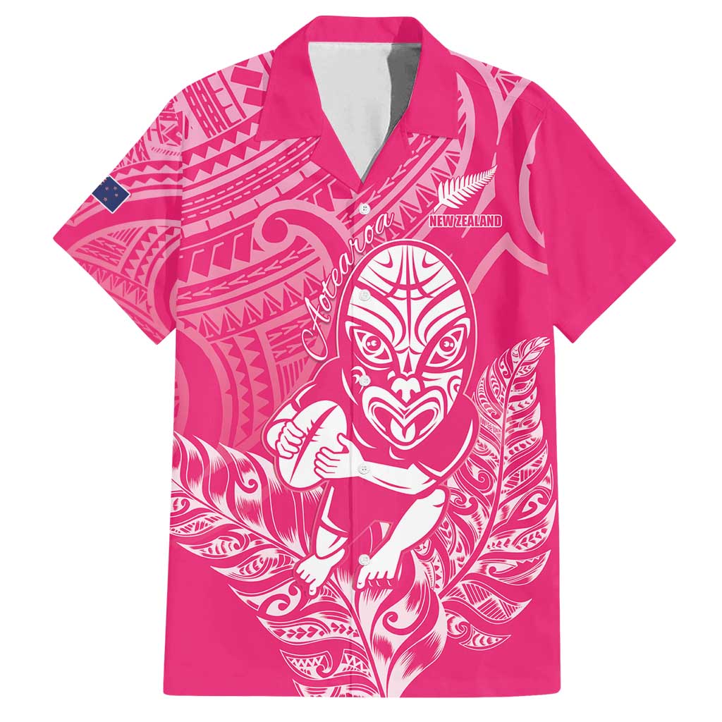 New Zealand Silver Fern Rugby Custom Family Matching Long Sleeve Bodycon Dress and Hawaiian Shirt Maori Tiki Pink Version