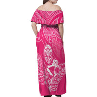 New Zealand Silver Fern Rugby Custom Family Matching Off Shoulder Maxi Dress and Hawaiian Shirt Maori Tiki Pink Version